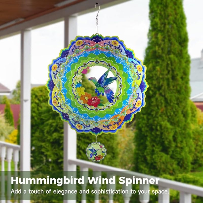 تمثال طائر الطنان الدوار من الفولاذ المقاوم للصدأ - ديكور فني معلق كبير للفناء والشرفة والحديقة - Image 2